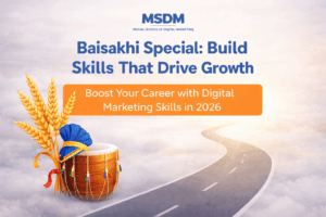 Baisakhi special digital marketing graphic showing pathway to growth with skills and career success in 2026